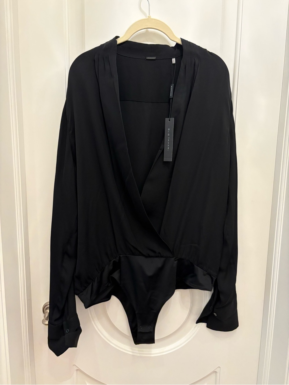 Elie Tahari Black Draped Long-Sleeve Bodysuit